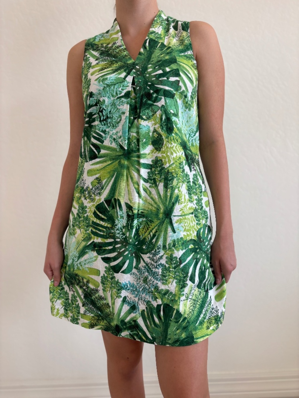 Tommy Bahama Fronderlust Tropical Leaf Print Linen Blend Shift Dress Pockets XXS